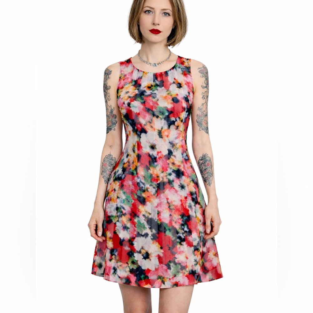Everly translucent striped floral dress. S - Picture 1 of 7